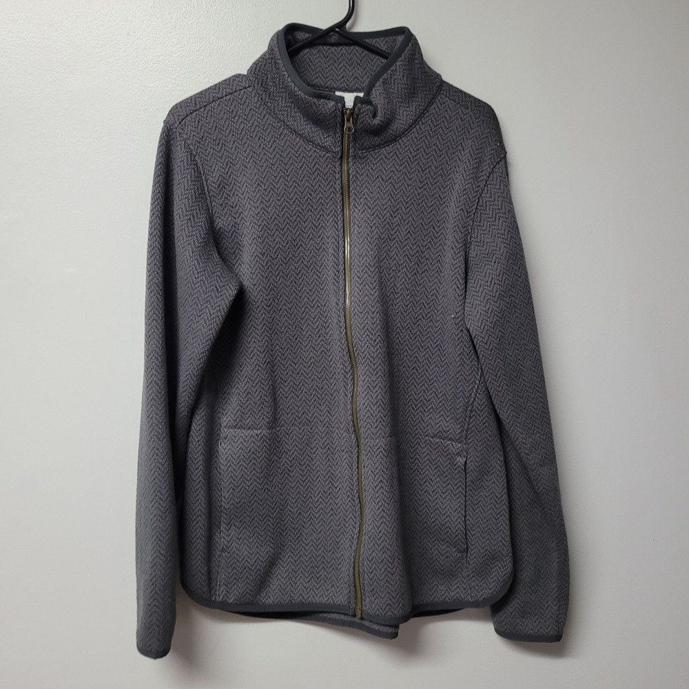 Columbia Full Zip Fleece Lined Jacket Textured Herringbone Gray XL